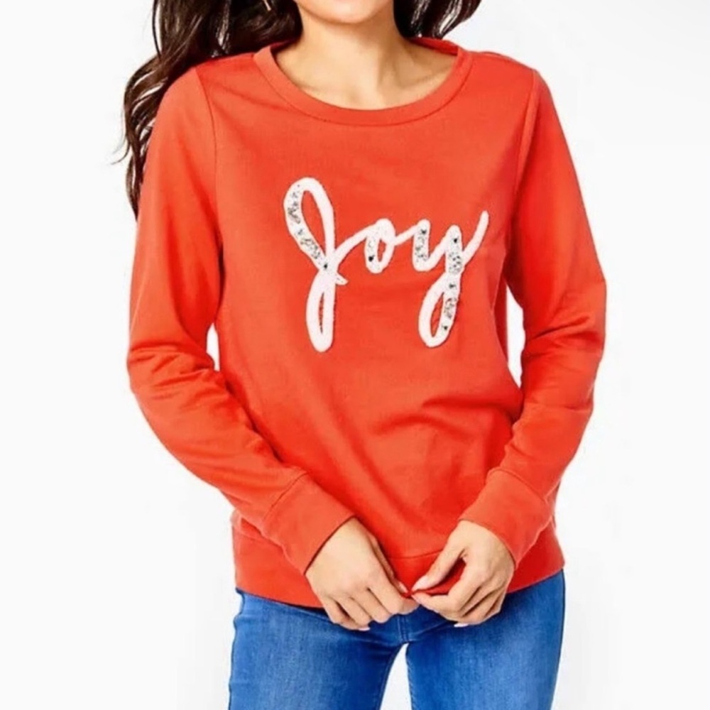 EUC Lilly Pulitzer Rami Red Embellished Joy Sweat Shirt XL